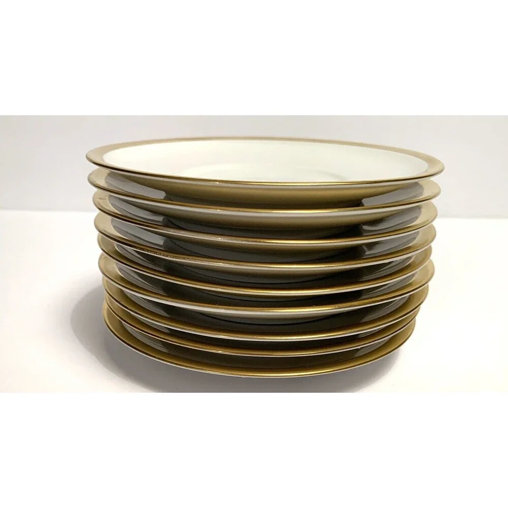 VTG Arzberg Germany Grand Prix D’or Tea Cup Saucers Vintage Setof 9 Gold Rim EUC